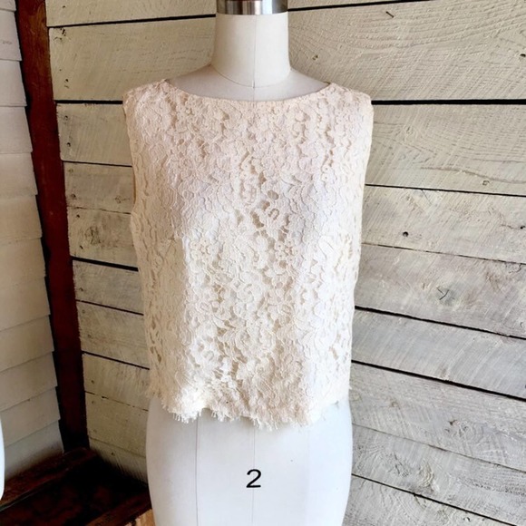 Vintage Cream lace sleeveless tank - back zipper - 50s 60s - lace overlay top - Picture 1 of 9